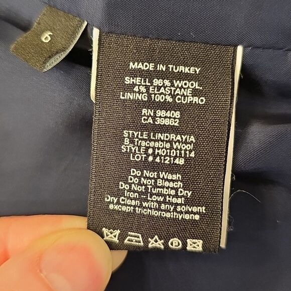 THEORY Lindrayia Navy Open-front Wool Blend Blazer Size 6 Career Academia Preppy - Picture 7 of 8